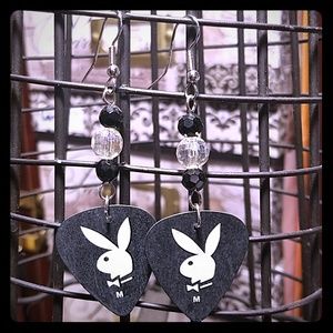 Playboy Bunny Guitar Pick Earrings- Handmade